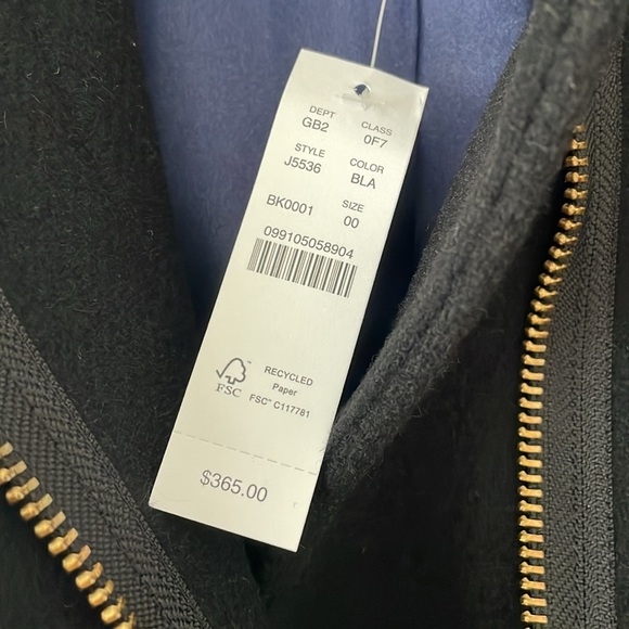 NWT J. Crew Black Cocoon Coat in Stadium Cloth Wool, size 00 - Picture 3 of 5